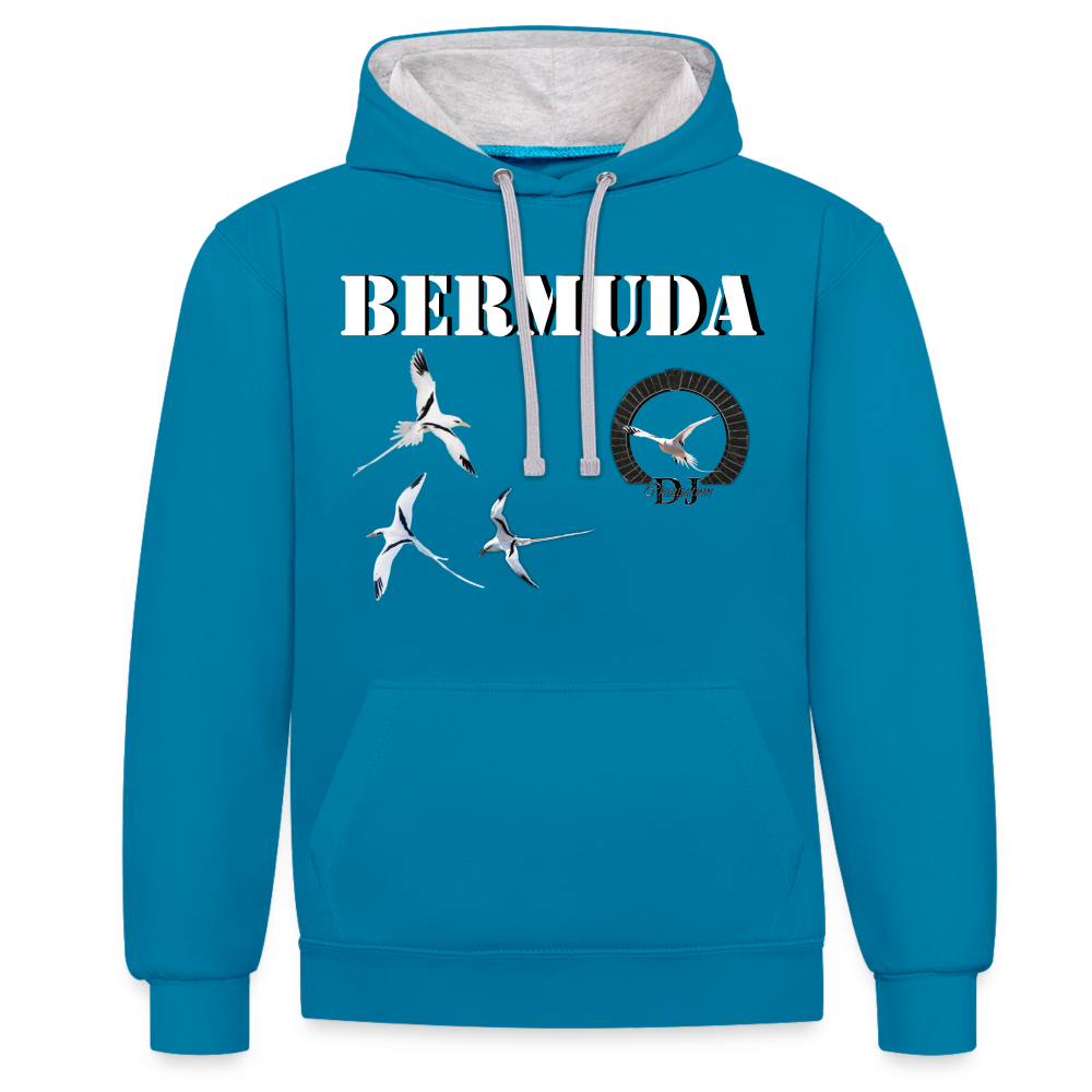 Contrast Colour Hoodie - peacock blue/heather grey