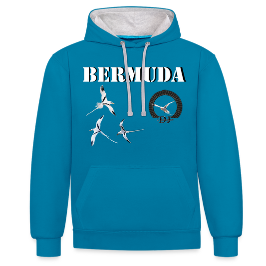 Contrast Colour Hoodie - peacock blue/heather grey